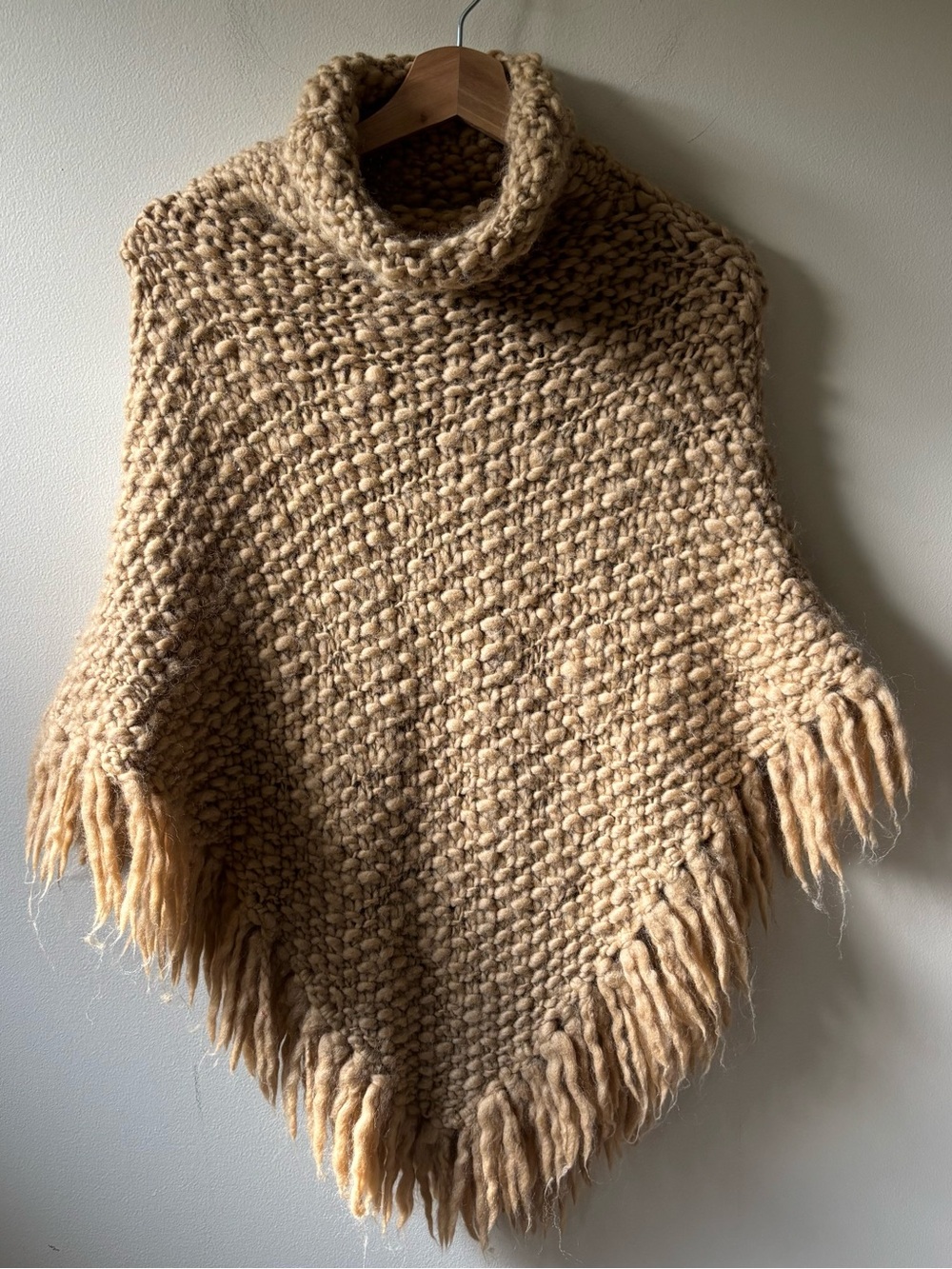 Moda International Wool Chunky Knit Fringe Poncho